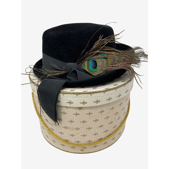 Peachbloom Velour Union Made Swagger Black with Vintage Hat Box - Picture 2 of 16